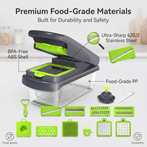 15-in-1 Manual Vegetable Chopper Slicer, Onion Potato Fruit Cutter with Detachable Drain Container & Safe Hand Guard