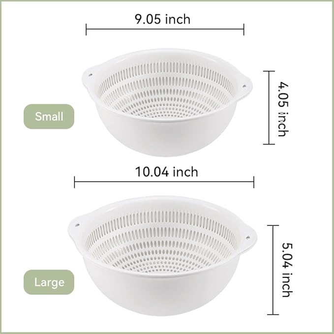 Colander Bowl Set of 2, Nesting Large Capacity Plastic Food Strainer for Pasta, Vegetables and Fruits Washing Draining Basket, Space Saving, BPA Free