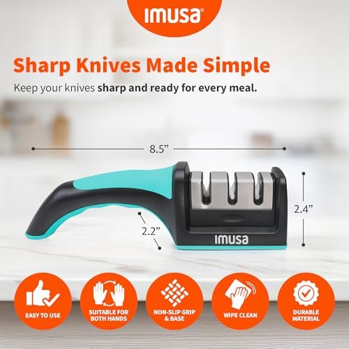IMUSA Kitchen Knife Sharpener, Manual, Coarse to Fine, Non-Slip Base