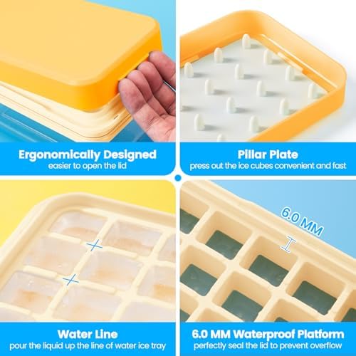 PHINOX Ice Cube Tray with Lid and Bin, Easy Release 84 Cubes for Freezer