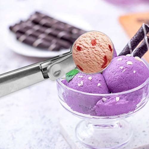 Ice Cream Scoop,Portable Stainless Steel Ice Cream Scoop with Trigger and Comfortable Handle,Icecream Scoop Spoon Perfect for DIY Ice Cream,Fruit,Cookie (4p-silver)