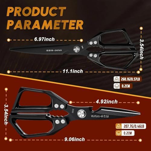Huusk Kitchen Scissors Japanese Stainless Steel, 2 Pack Kitchen Shears Set