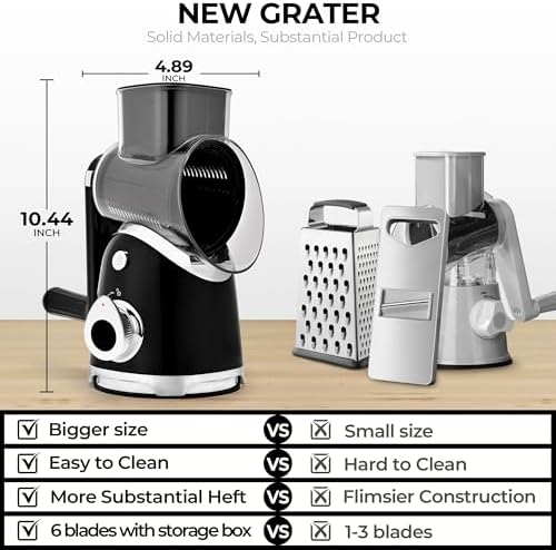SUSTEAS Rotary Cheese Grater Hand Crank, Kitchen Shredder Vegetable Slicer