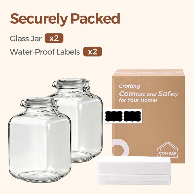 ComSaf Square Glass Pantry Jars with Airtight Lids 1.1 Gallon 2 Pack Large | Flour sugar rice, Coffee beans, Sourdough pickling, Pantry organization, Pickling fermenting, Cabinet organization, Snacks