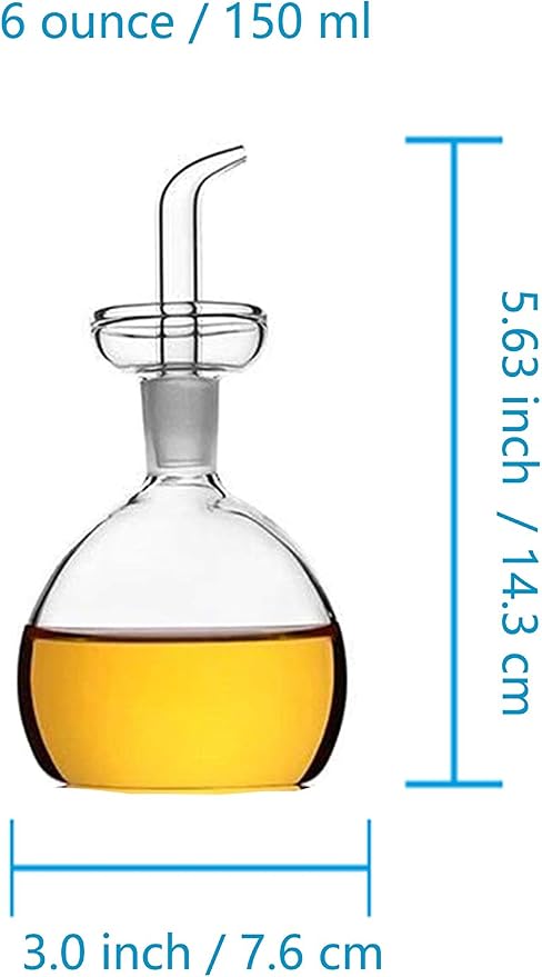 5 oz / 150 ml No Funnel Needed Olive Oil & Vinegar Dispenser Glass Cruet Decanter for Kitchen,Lab glassware seal handicraft Keeps Fresh Longer (Pack of 2)