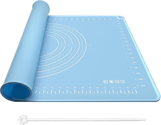 Silicone Baking Mat 20x16 Inches | Extra Thick Dough Rolling Mat with Measurements and Edge Heightening | Non-Stick Food Grade Pastry Mat for Pastry, Bread, Cookies, Pizza, Fondant & Pasta