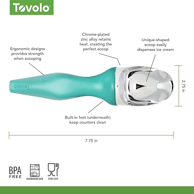 Tovolo Ice Cream Scoop Tropical Breeze Seafoam Green Dishwasher Safe Heavy Duty Ice Cream Scooper with Elevated Tilt Up Design, Heat Retaining Ice Cream Scoops with Non Slip Handle for Cookie Dough