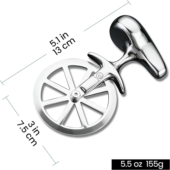 Unicycle Pizza Cutter Wheel, Durable Premium Stainless Steel One-Piece Sharp Blade, Mirror Polished No-Wobble Design, Ergonomic Non-Slip Handle, Easy to Clean Kitchen Gadgets, 5-Year Warranty
