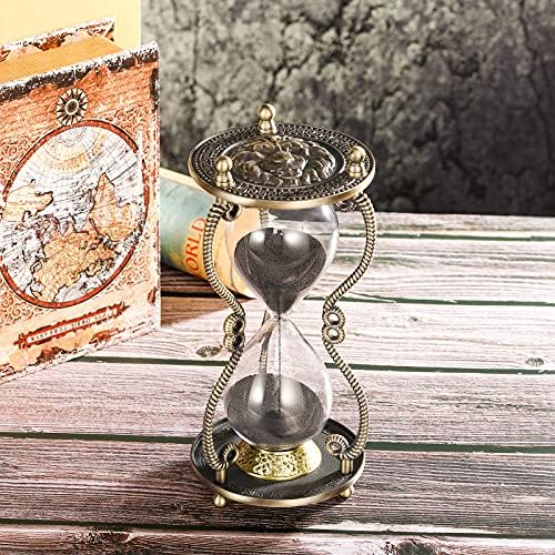 CNCJ Sand Timer 60 Minute Hourglass:Large Metal Lion Carved Sand Clock, Vintage Black Sand Watch 60 Min,Unique Reloj De Arena,Antique Hour Glass Sandglass for Gifts,Office,Desk,Decorations