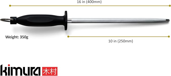 Kimura Professional Diamond Honing Steel, 10 inch Honing Rod, Diamond Knife Sharpener, Magnetized Steel, Ergonomic & Balanced Polypropylene Handle, Ideal for All Chef Knives, Japanese Gift Box