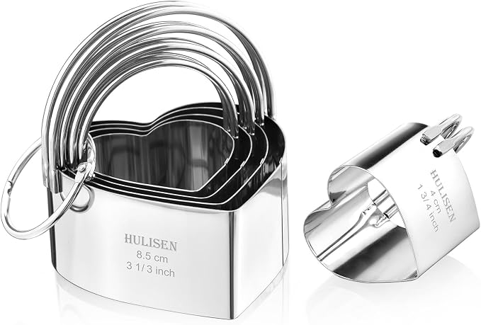 HULISEN Heart Cookie Cutter Set (5 Pieces/Set), Stainless Steel Biscuit Cutter with Handle, Professional Baking Tools Set, Gift Packaging (Heart Shaped)