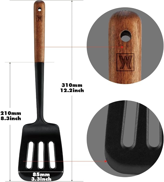 WAGENSTEIGER Silicone Slotted Large Spatula: Cooking Turner with Wooden Handle for Flipping and Lifting, Heat Resistant Cookware, BPA Free, Protects Surfaces with Gentle Head Design