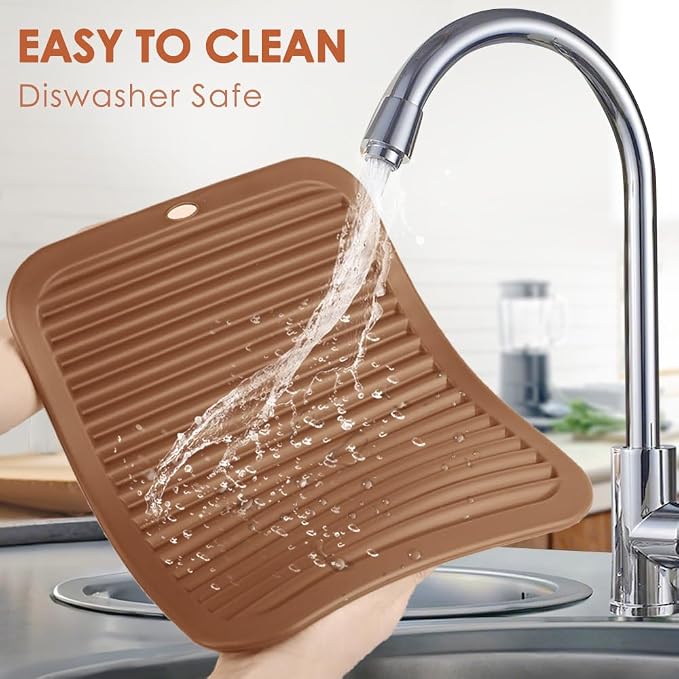 4 Pack Silicone Trivets for Hot Dishes Large 446°F Heat Resistant Pot Holder Hot Pads for Kitchen 9'' x 12' Brown Silicone Trivet Mat for Hot Pots and Pans, Jar Opener, Drying Mat