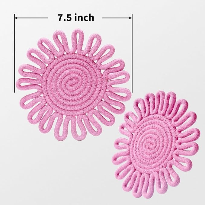 Kitchen Trivets for Hot Dishes Potholders for Countertop Hot Pads Hot Mats or Trivets for Hot Pots and Pans Home Essentials Boho Farmhouse Kitchen Decor Set of 3, 100% Cotton,7.5" (Light Pink)