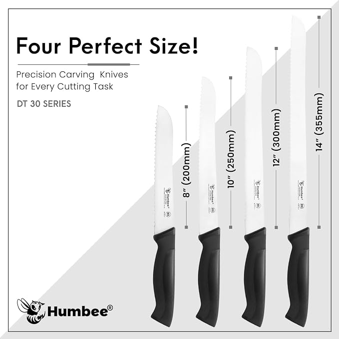 12-Inch Serrated Bread Knife, Premium High Carbon Stainless Steel Blade Knife for Bread with Ergonomic Handle, NSF Certified, DT-30 Series, Black