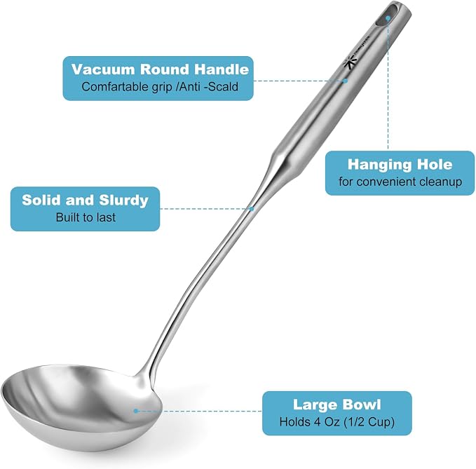 Stainless Steel Soup Ladle and Spaghetti Spoon Set - Large Ladle Spoon, Pasta Strainer, Durable Kitchen Cooking Utensils for Stirring, Serving Pasta, Soup & Sauce,Perfect Gifts