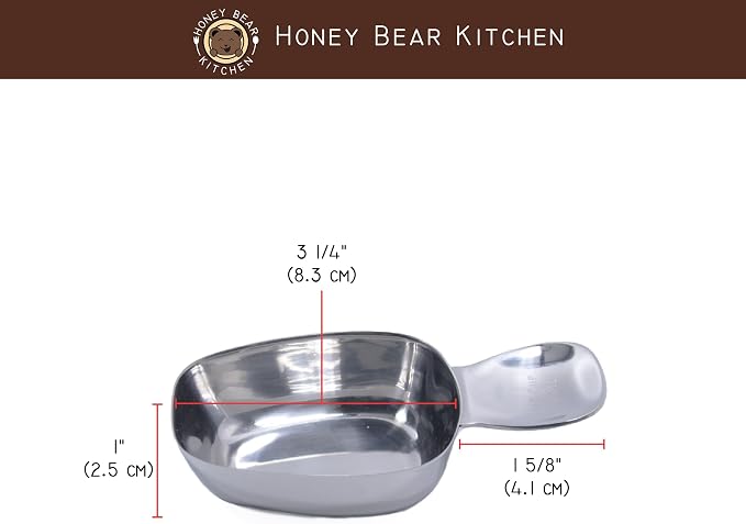 Honey Bear Kitchen Measuring Cup, Polished Stainless Steel (2, Canister Scoop 1/3 Cup 80 ml)