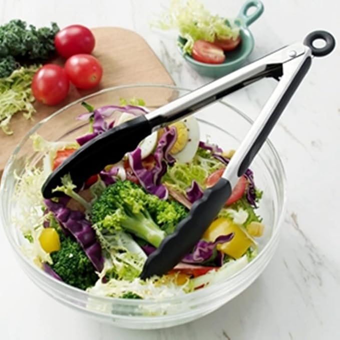Serving Tongs Kitchen Tongs - Heat Resistant, Premium Stainless Steel Locking Cooking Tongs with Silicone Tips, Non-Slip Food Tongs for Cooking, Heavy Duty, Non-Stick (7 Inch(4 Pack))