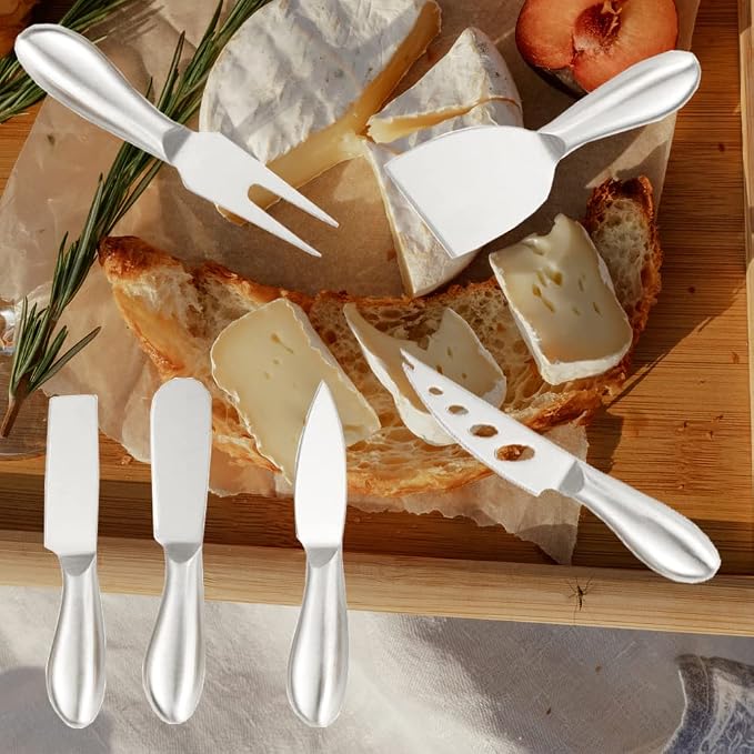 Premium 6-Piece Stainless Steel Cheese Knife Collection with Cheese Fork, Slicer and Cutters for Kitchen