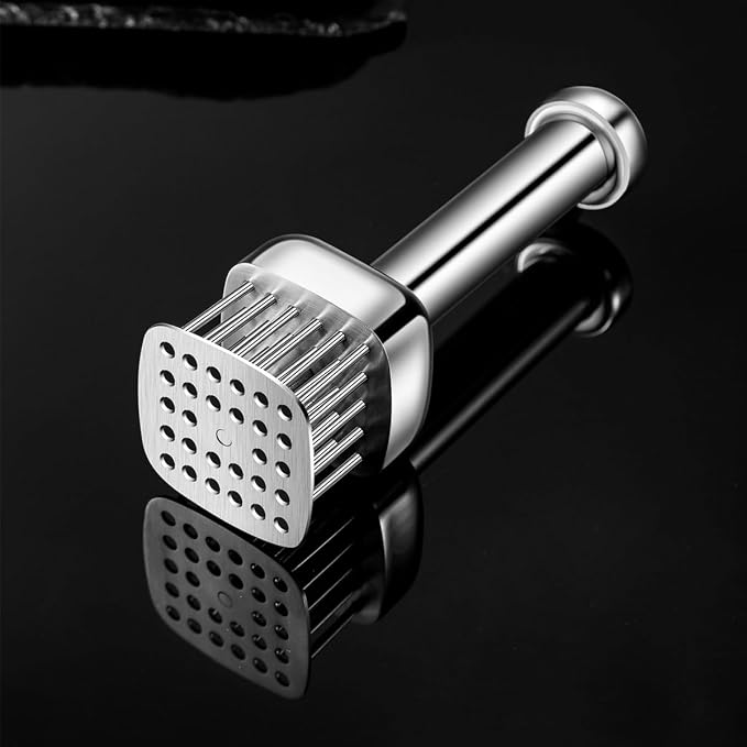 Meat Tenderizer with 28 Sharp Needles, Heavy-Duty Meat Tenderizer Tool with Auto-Rebound Safety Guard, Dishwasher Safe, Includes Cleaning Brush, Silver