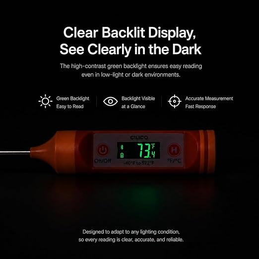 Candy & Meat Thermometer with HB Negative LCD, Type-C Rechargeable Digital Instant Reading for Candy Making, BBQ, Deep Frying, & Liquids, 8" Long Probe,CT200-L