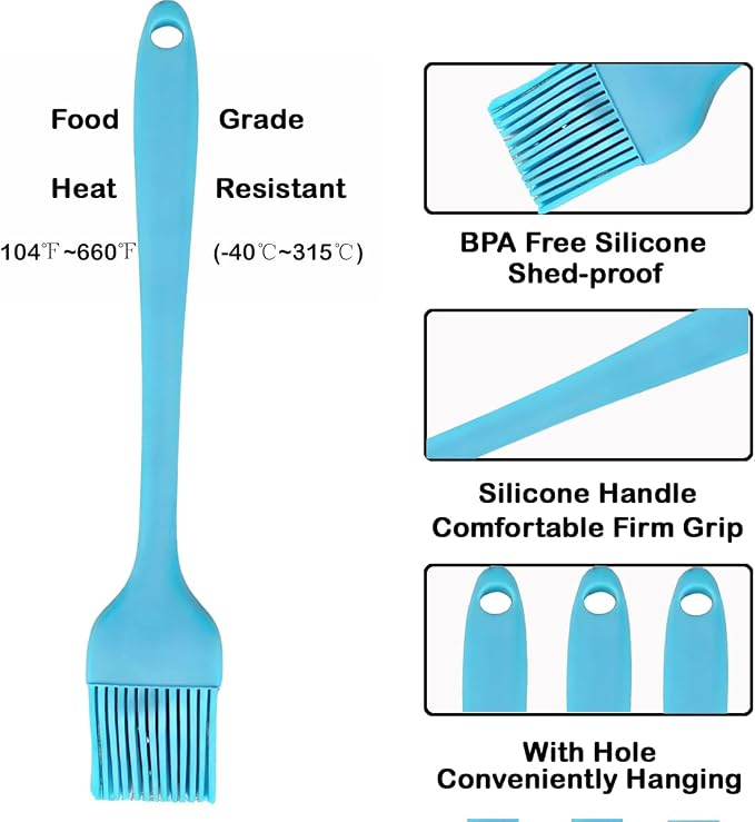 Blue Silicone Pastry Basting Brush - Food Grade BPA Free, Heat Resistant Up to 660°F/315°C, Dishwasher Safe Cooking Brush for Baking, BBQ, Grilling, Sauce,Butter,Cake & Bread