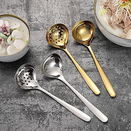 Gold Soup Ladle Colander Slotted Spoon Set Stainless Steel Skimmer Strainer Gravy Hot Pot Server