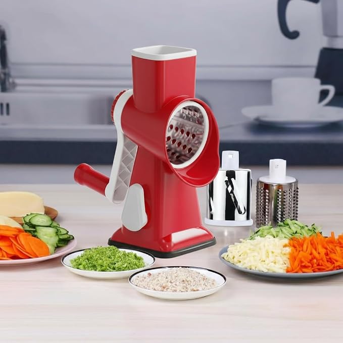 YOUCZON Rotary Cheese Grater Multi-Purpose Stainless Steel Cheese Shredder | rotary grater with strong suction, ergonomic handle and food pusher for fast, safe slicing and shredding.