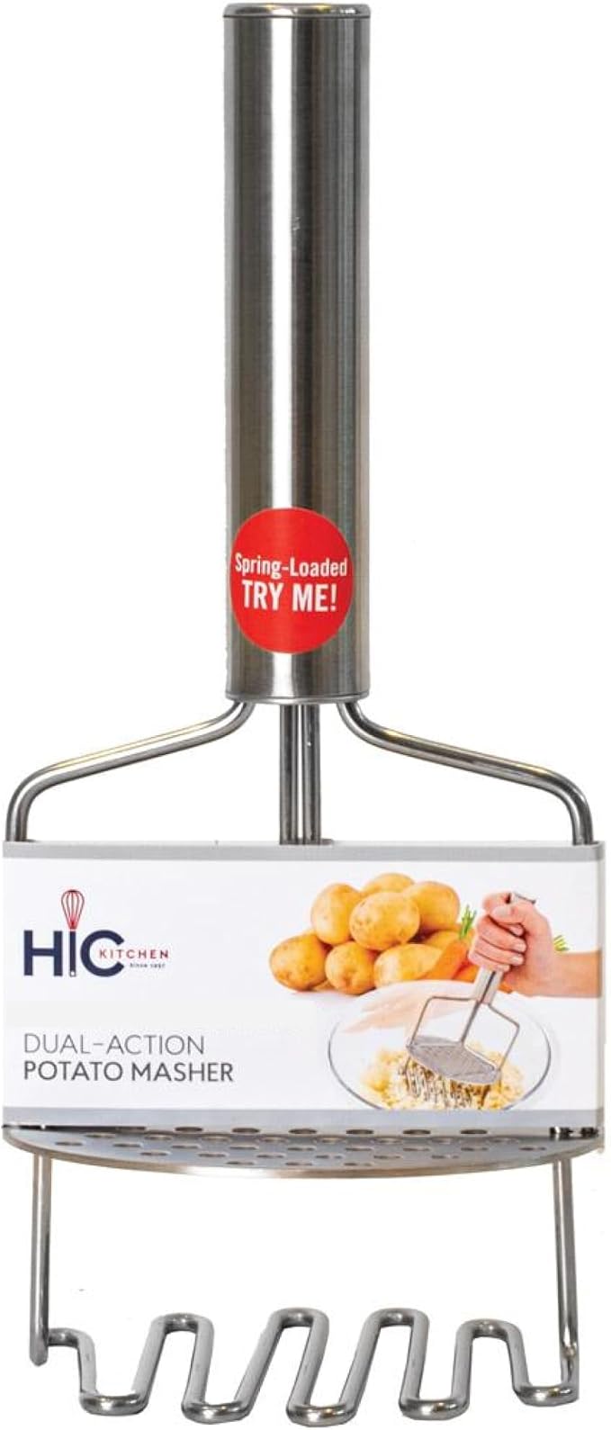 HIC Kitchen Dual-Action Potato Masher And Ricer, 18/8 Stainless Steel, Wire Masher With Built-In Ricer Disc For Extra-Creamy Potatoes