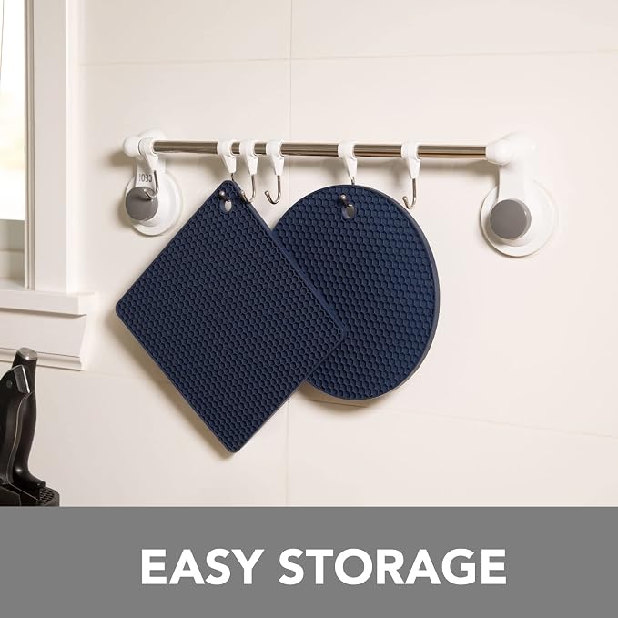 4 Pack Trivets for Hot Dishes | Hot Pads for Kitchen, Silicone Pot Holders for Kitchen Countertops,Table, Hot Pots and Pans, Easy to Wash and Dry,Navy