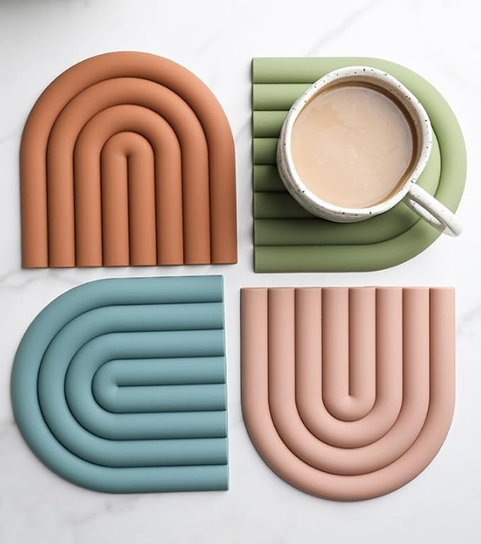 Trivets for Hot Dishes, Colorful Silicone Trivet Mats, Heat Resistant Pot Holders, Multipurpose Non-Slip Hot Pads for Kitchen Potholders, Silicone Trivets for Pot Pan Protectors, Coasters, 6", 4 Pack