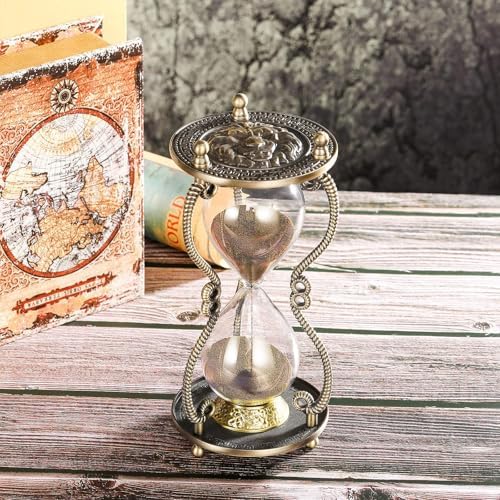 CNCJ Hourglass Sand Timer 60 Minute:Large Lion Brass Carved Sand Clock,Vintage Brown Hourglass Watch 60 Min,Unique Reloj De Arena,Hour Glass Sandglass for Gifts,Office,Desk,Decorations