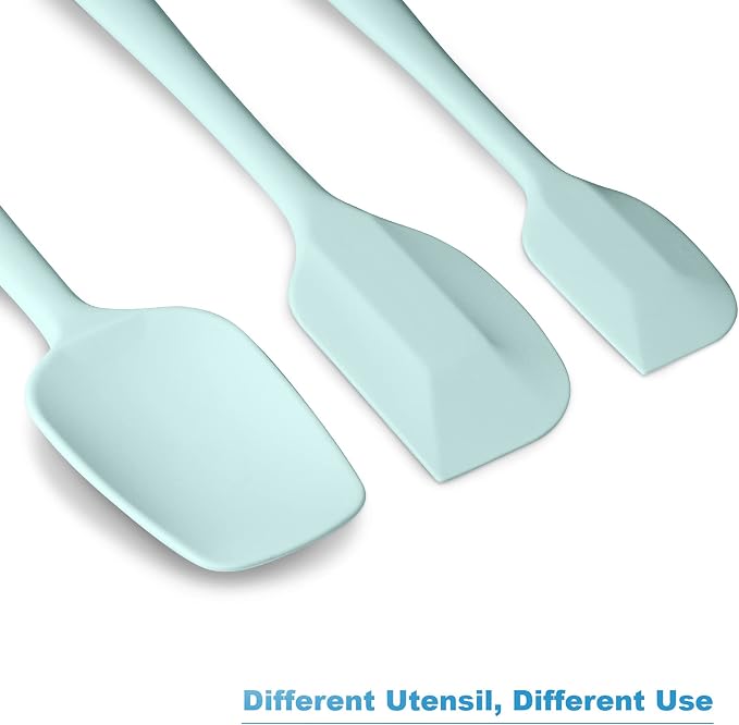 Silicone Spatula 3‑Piece Set Heat Resistant 600°F Non‑Stick Rubber Spatulas with Stainless Steel Core ALLWIN HOUSEWARE Large Spatula, Spoonula & Mini Spatula for Cooking & Baking, Macaron Navy