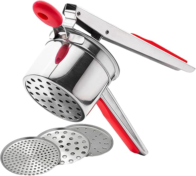 Stainless Steel Potato Ricer With 3 Discs, Heavy Duty Potato Ricer for Mashed Potatoes, Large Capacity Potatoes Masher and Rice-r Kitchen Tool(COLOR:Red)