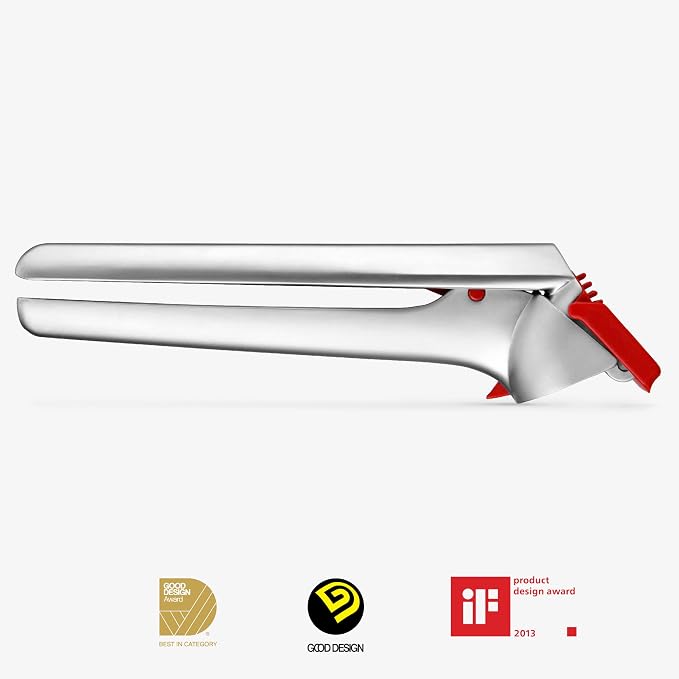 Dreamfarm Garject 2-In-1 Garlic Peeler, Garlic Press & Mincer with Garlic Peel Ejector, Chrome-Plated Zinc - Red | No-peel mincer with skin eject button, crushes up to 3 cloves, dishwasher safe, durable chrome-plated zinc