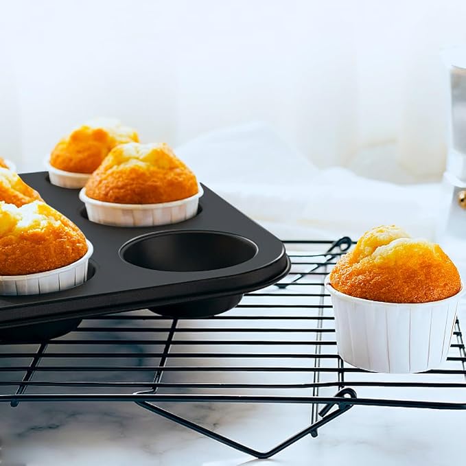 2 Pack Premium Nonstick Bakeware 12-Cup, Muffin Pan, Dishwasher Oven Safe (Black, Steel)