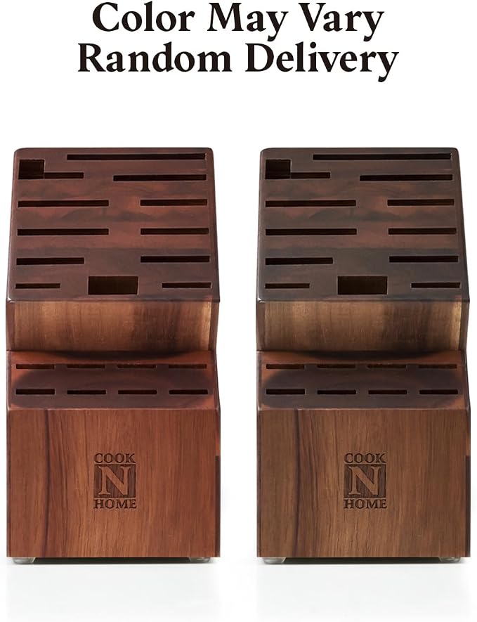 Cook N Home Basics, Acacia Wood Cutlery Storage Block without Knives, Universal Knife Holder Countertop Butcher Block Knife Stand for Easy Kitchen Storage, 20-Slot
