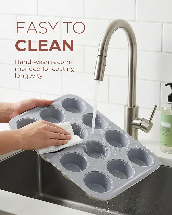 CARTMAN 2-Pack Ceramic Muffin Pan 12 Cup with 200 Cupcake Liners, Non-Stick & Non-Toxic Baking Tin for Healthy Muffins and Cupcakes, Perfect for Home Kitchens and Parties