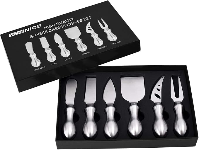 WoneNice Cheese Knife Set, 6-Piece Stainless Steel Knives for Charcuterie, Gift for Wedding Housewarming Christmas