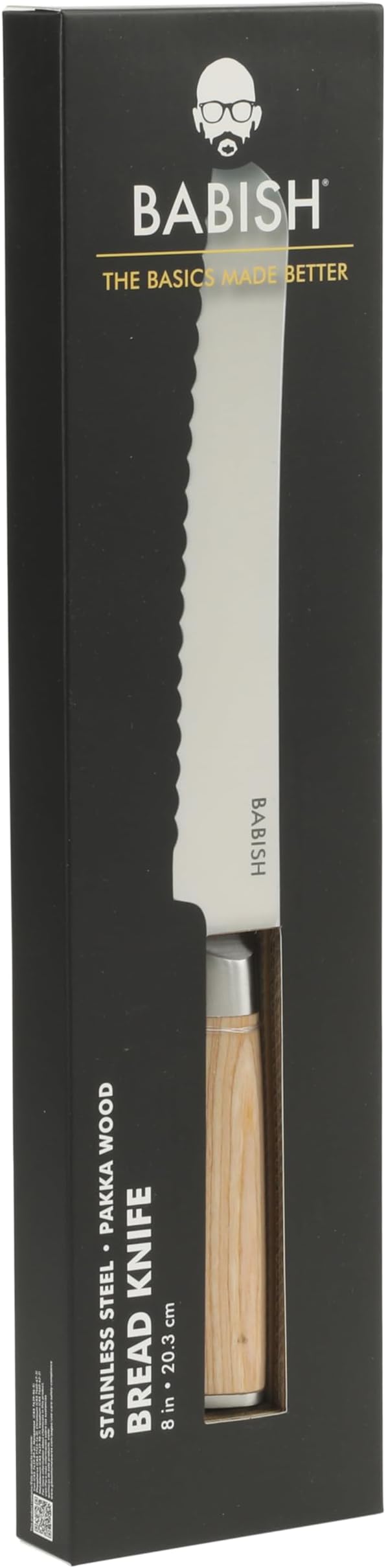 Babish 8-Inch Bread Knife – High-Carbon 1.4116 German Steel Serrated Knife with Light Pakka Wood Handle, Full-Tang Razor Sharp Kitchen Knife for Slicing Bread, Crusting & Artisan Loaves