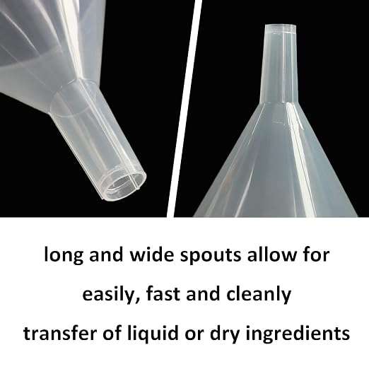 zmybcpack 20 Pack Multi-Purpose Plastic Funnels with Long Reaching Spout (4.7”) for Water Bottle, Spices, Powder Easy and Smooth Content Transfer by