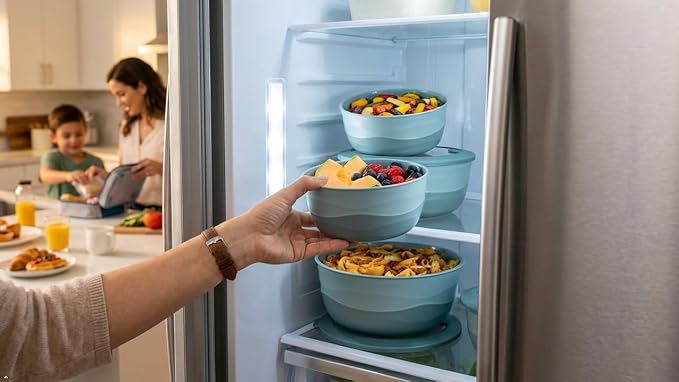 Pera Airtight Mixing Bowls with Lids, 8-Piece BPA-Free Nesting Prep Bowl Set for Kitchen & Food Prep, Large 4200ml Capacity, Microwave & Dishwasher Safe(Blue)
