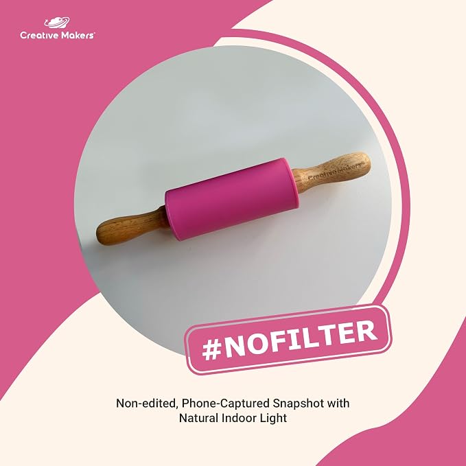 Small Rolling Pin for Kids, Non-Stick Silicone Surface with Wooden Handles for Play Dough and Baking Rolling Pin (Hot Pink)