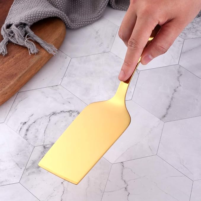 6 Pcs Gold Square End Turner, Stainless Steel Titanium Plated Solid Turner Spatula, Ergonomic Integral Forming Handle-Dishwasher Safe(10.2 inches/26cm)