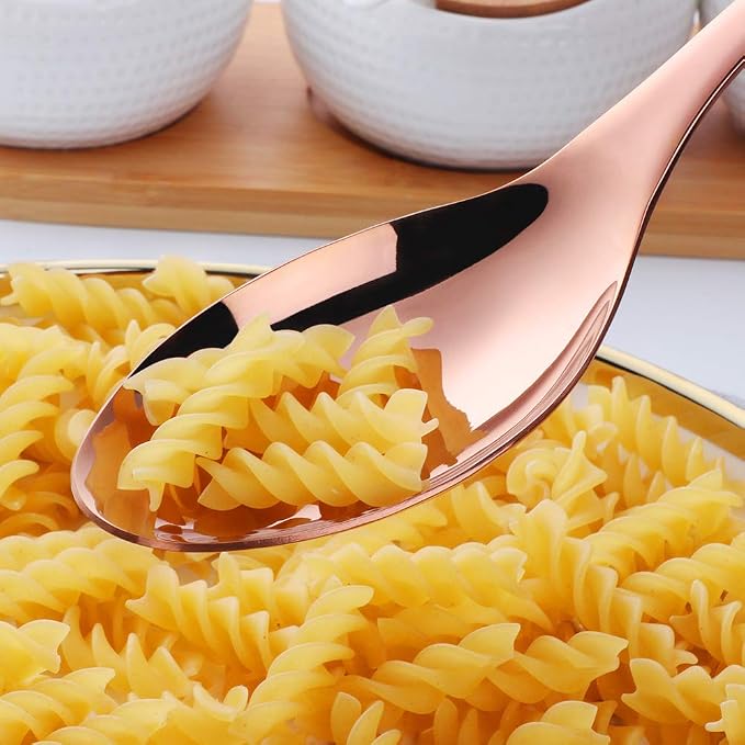 Buffet Serving Spoons, Stainless Steel 10 Inch Rose Gold Plated Server Set of 2, Large Salad Serverware Utensils, Dishwasher Safe