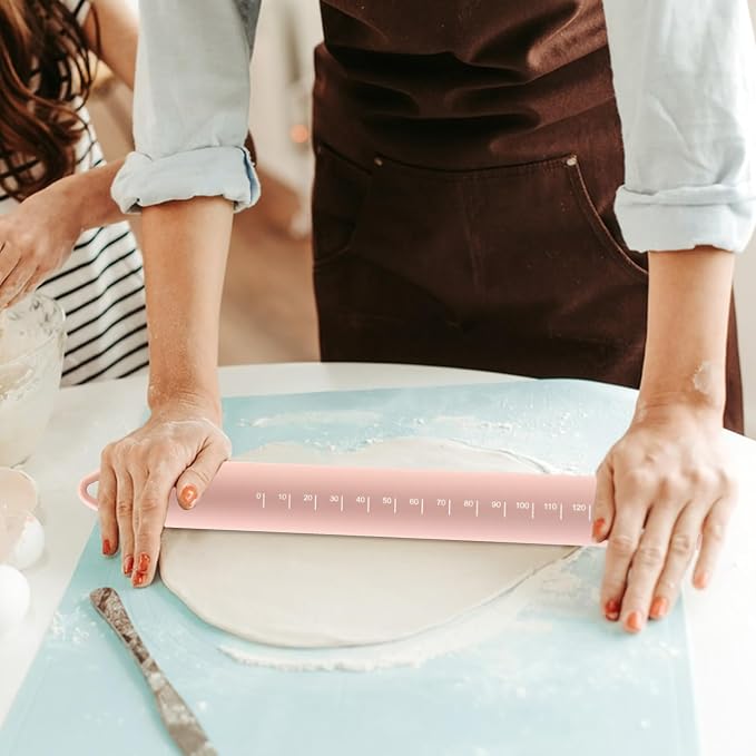 Non Stick Dough Roller Pins for Baking,Silicone Rolling Pin with Steel Core 10.39"/26.4cm (Pink)