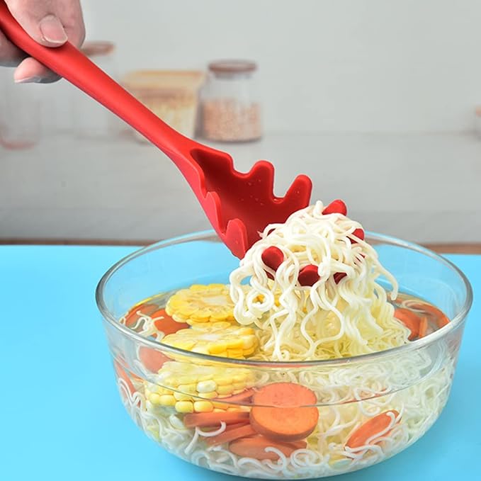 Magik 1-2 Pack Silicone Pasta Fork Heat Resistant Noodle Spaghetti Server Spoon (Red, 2 Pack)