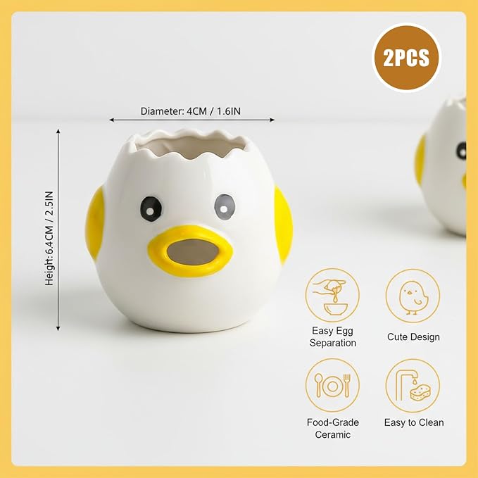 2PCS Egg Yolk Separator Ceramic Egg White Separator, Nordic Creative Kitchen Gadgets for Baking, Easy Clean Separators Yellow