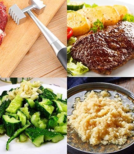Meat Tenderizer Hammer, Double-Sided Mallet Tool Stainless Steel for Tenderizing Steak, Beef, Chicken, Pork With Rubber Comfort Grip Handle, 8.6 inches Meat Tenderizer Tool