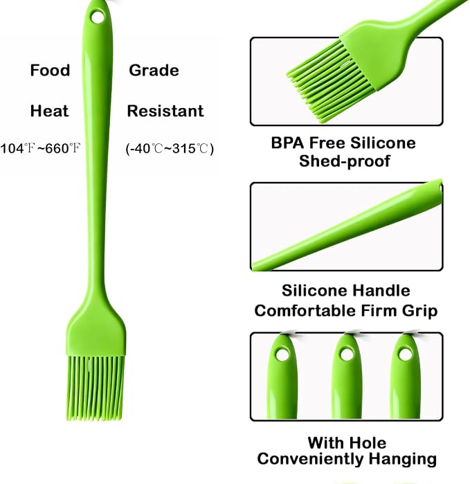 Green Silicone Pastry Basting Brush - Food Grade BPA Free, Heat Resistant Up to 660°F/315°C, Dishwasher Safe Cooking Brush for Baking, BBQ, Grilling, Sauce,Butter,Cake & Bread
